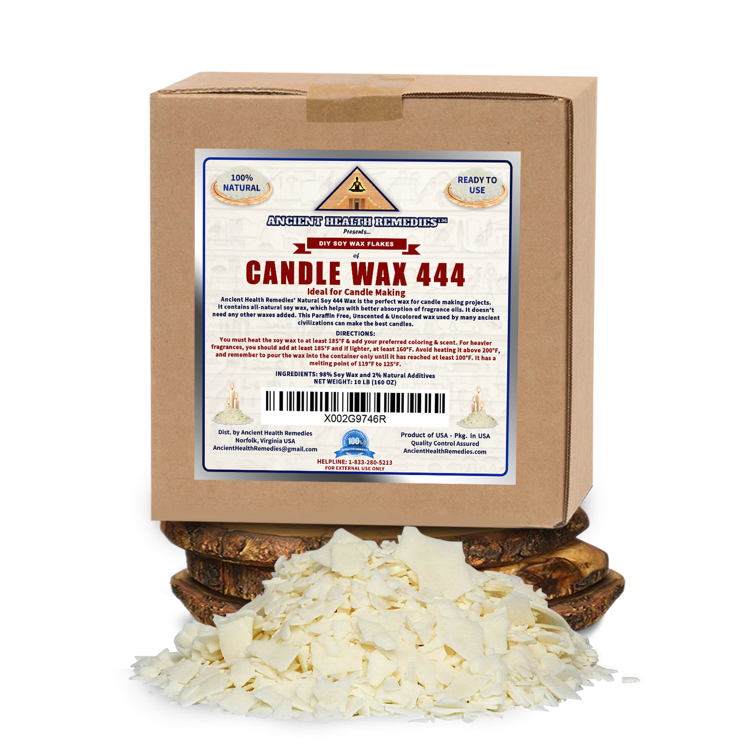 Natural Soy Wax 444 , for Candle Making and DIY Projects All-Natural,  Paraffin-Free, 10lb, Bag, White