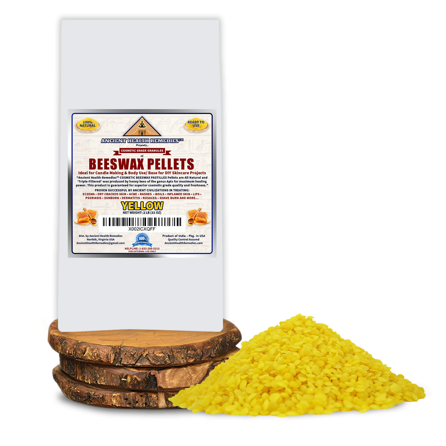 Ancient Health Remedies  Yellow Beeswax Pellets 1lb, cosmetic