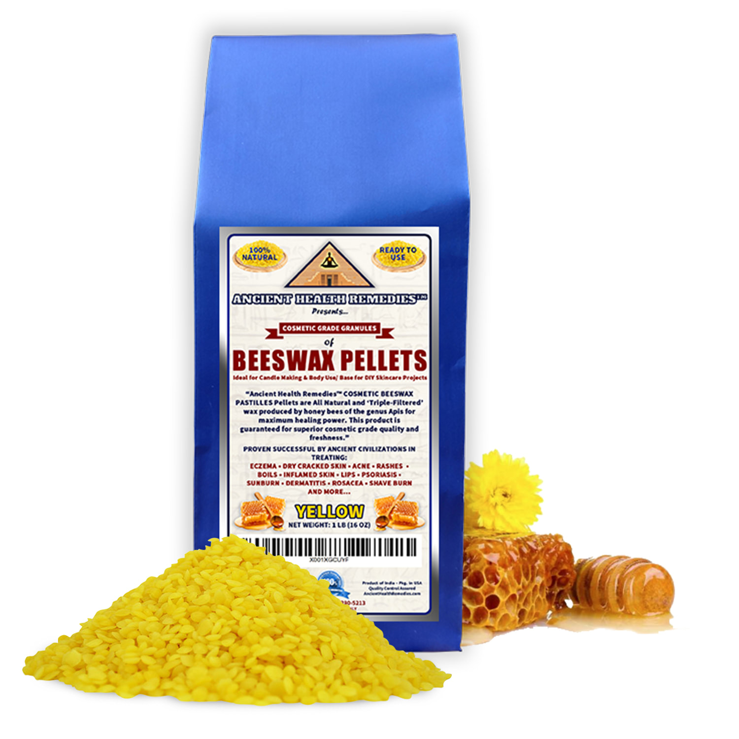Organic Beeswax Pellets, Natural, Yellow, Filtered 1 POUND, Free